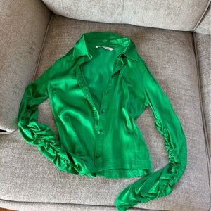 Zara green silk button down xs